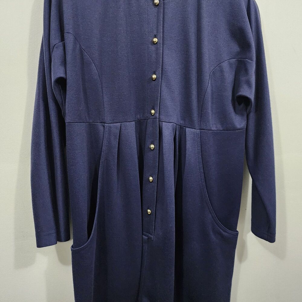 Mothers Work Vintage 80's Classic Knit Jumpsuit Navy Gold Button-down Womens 8 - Picture 14 of 16